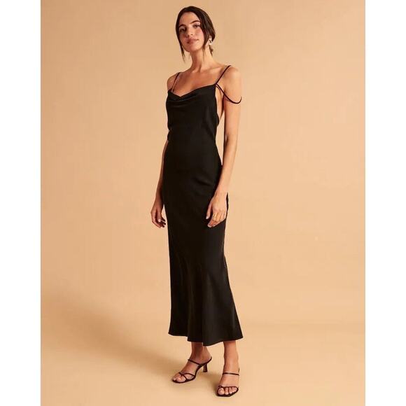 ABERCROMBIE & FITCH Women’s Black Cowl Neck Slip Maxi Dress size XSP - Picture 1 of 7